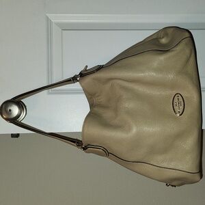 Coach Beige Leather Shoulder Bag, 11x15 in. Large Bag
